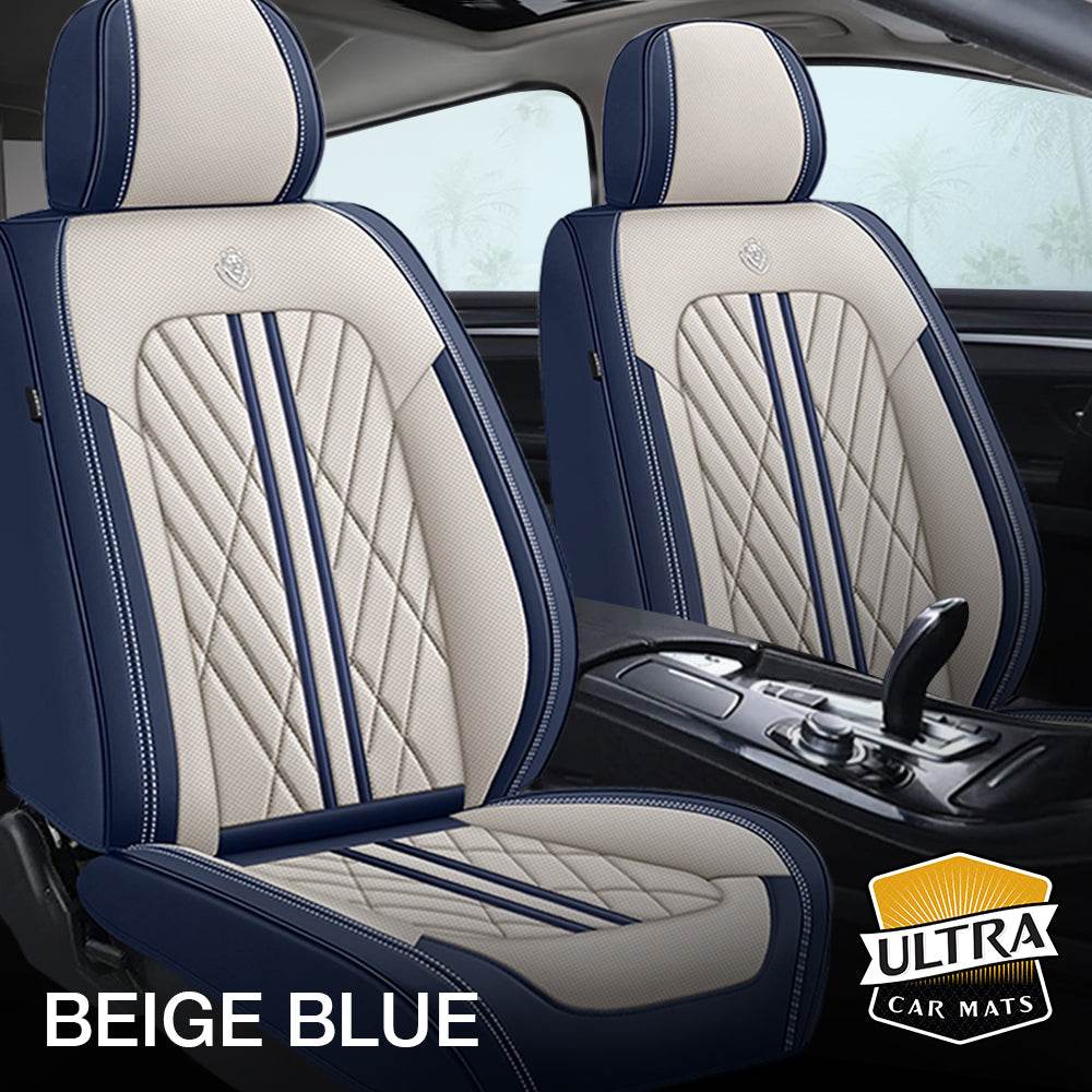 Beige & Blue Ultra Car Seat Covers - Ultra Car Mats
