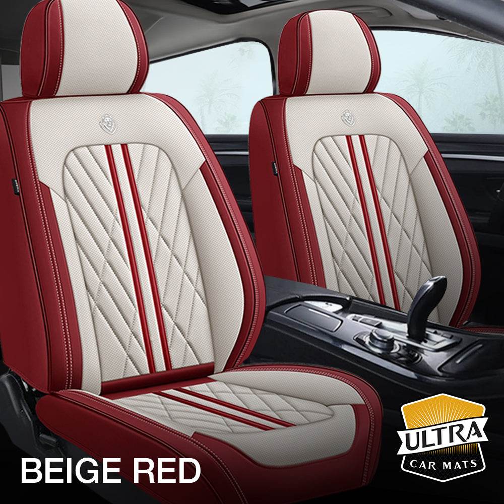 Beige & Red Ultra Car Seat Covers - Ultra Car Mats