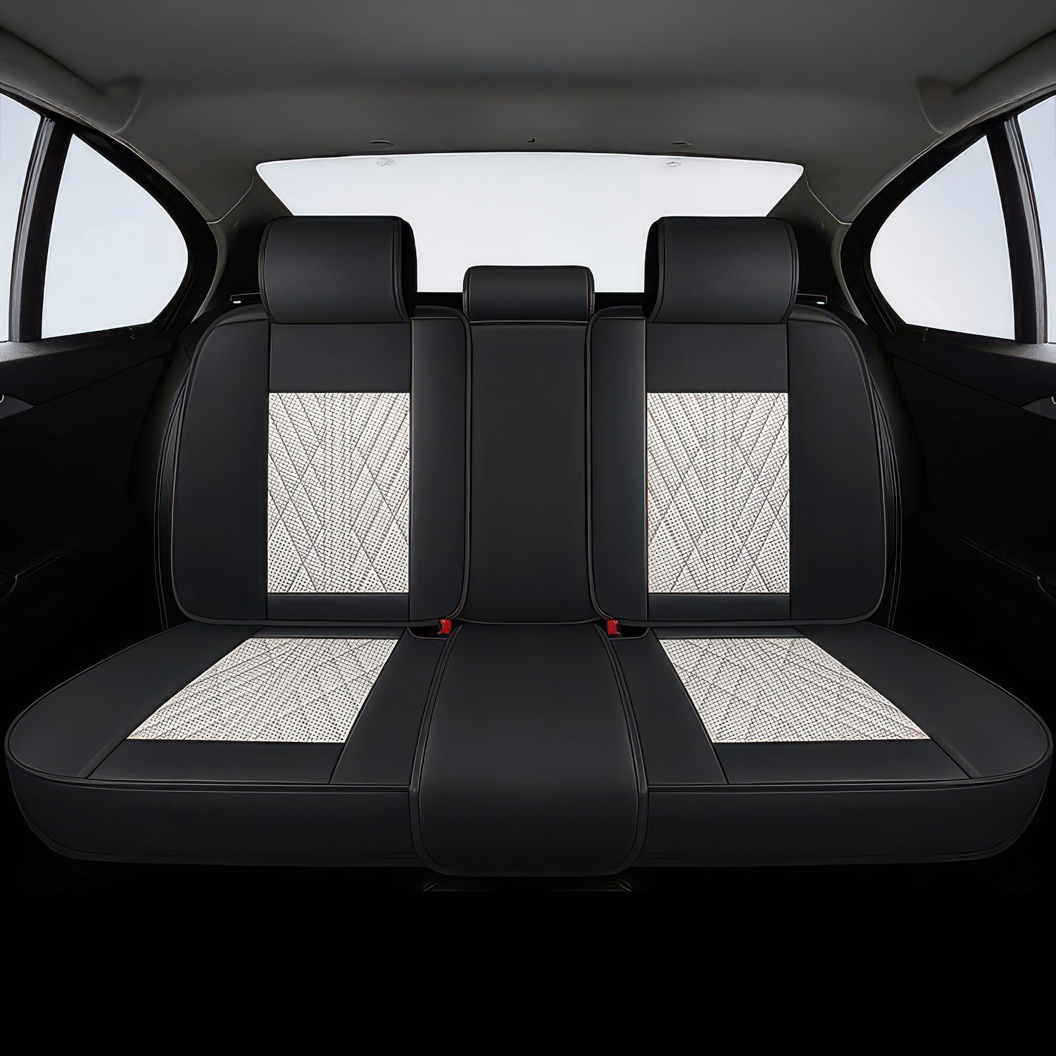 Beige Black Rear Car Seat Covers