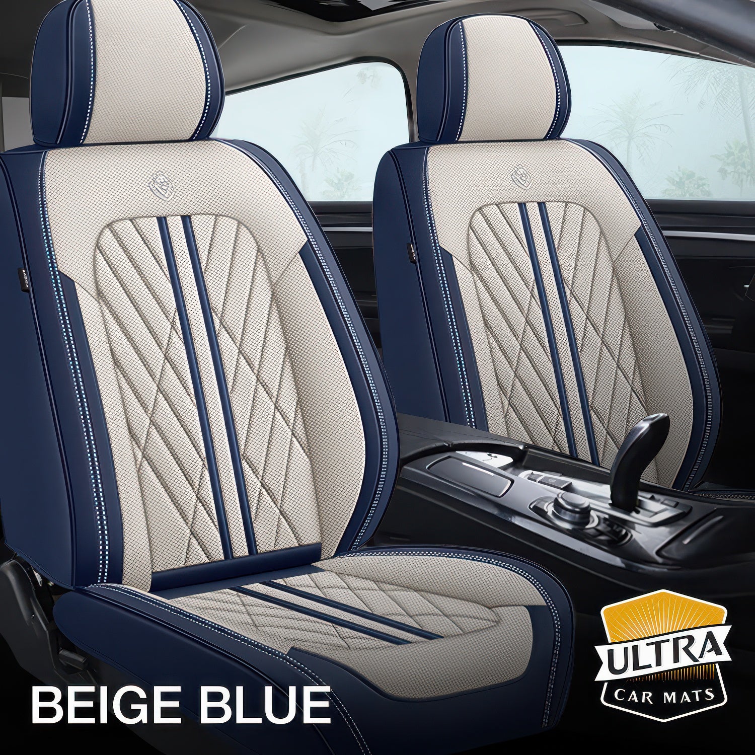 Beige Blue Car Seat Covers