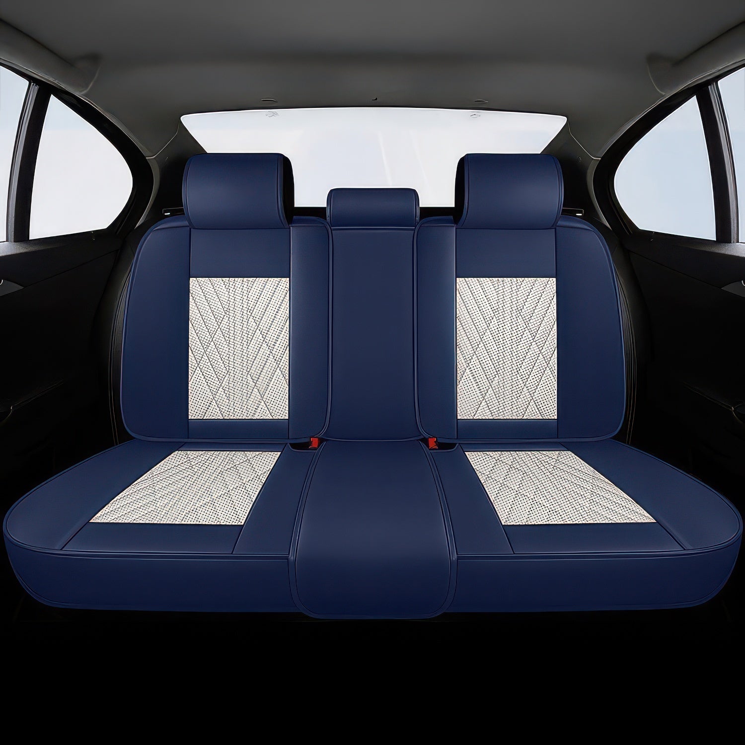 Beige Blue Rear Car Seat Covers