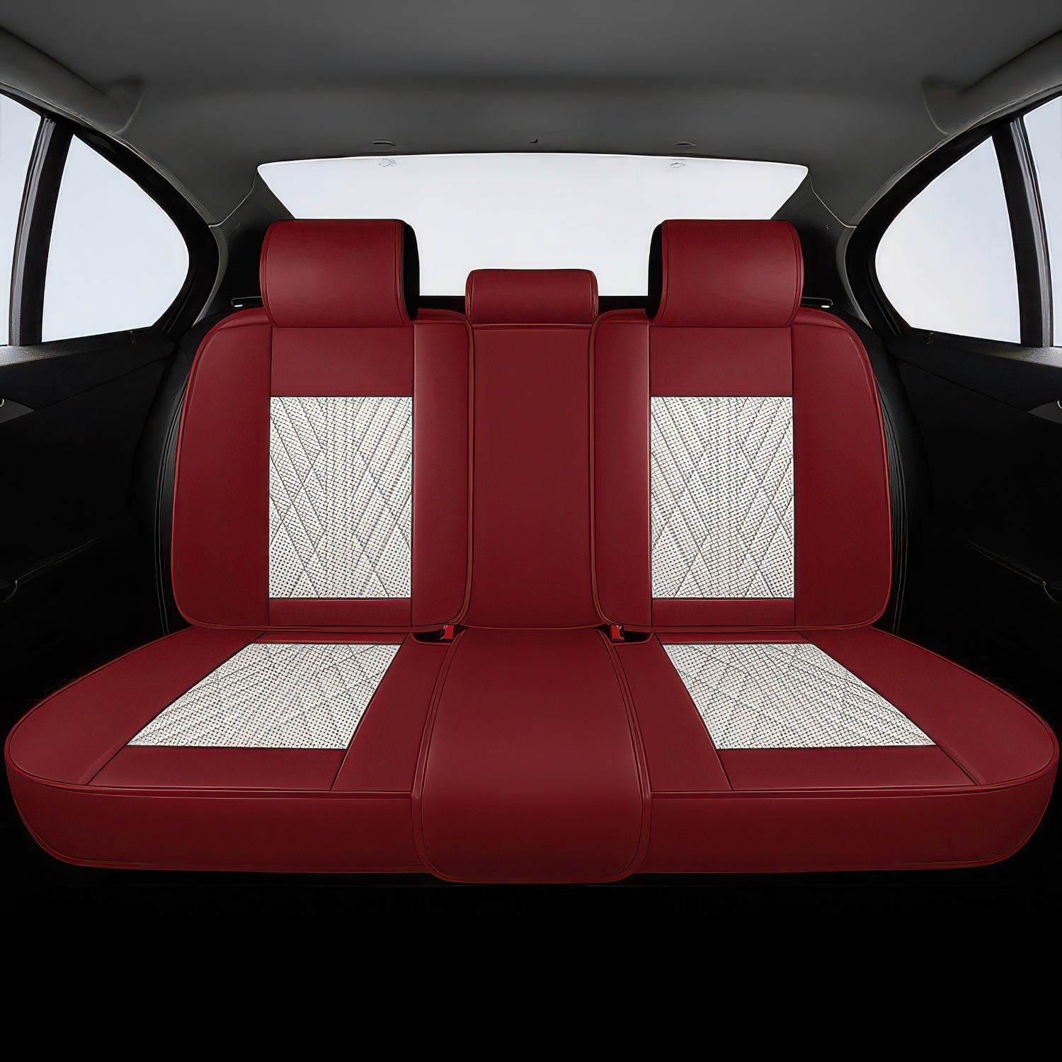 Beige Red Rear Car Seat Covers