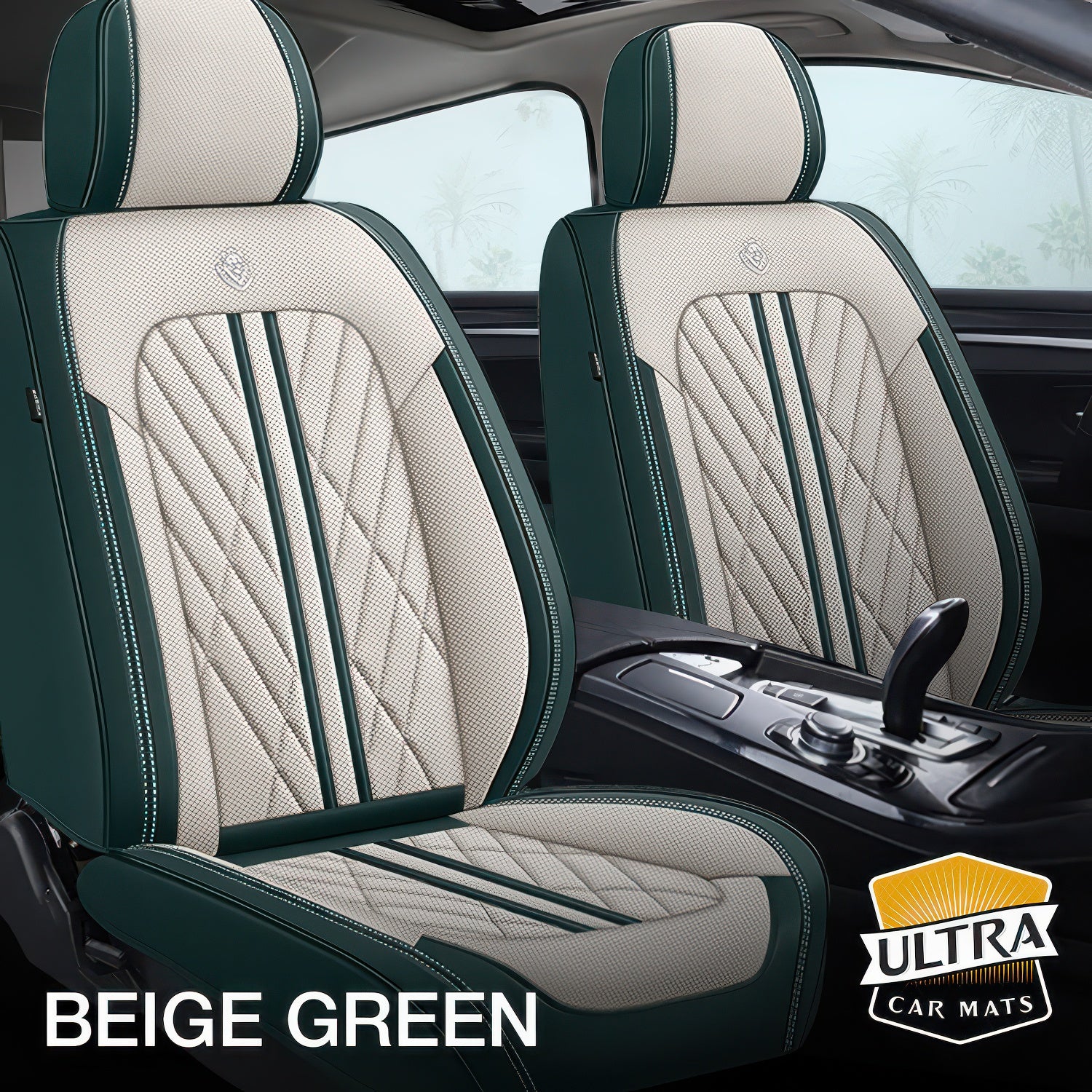 Beige green car seat covers