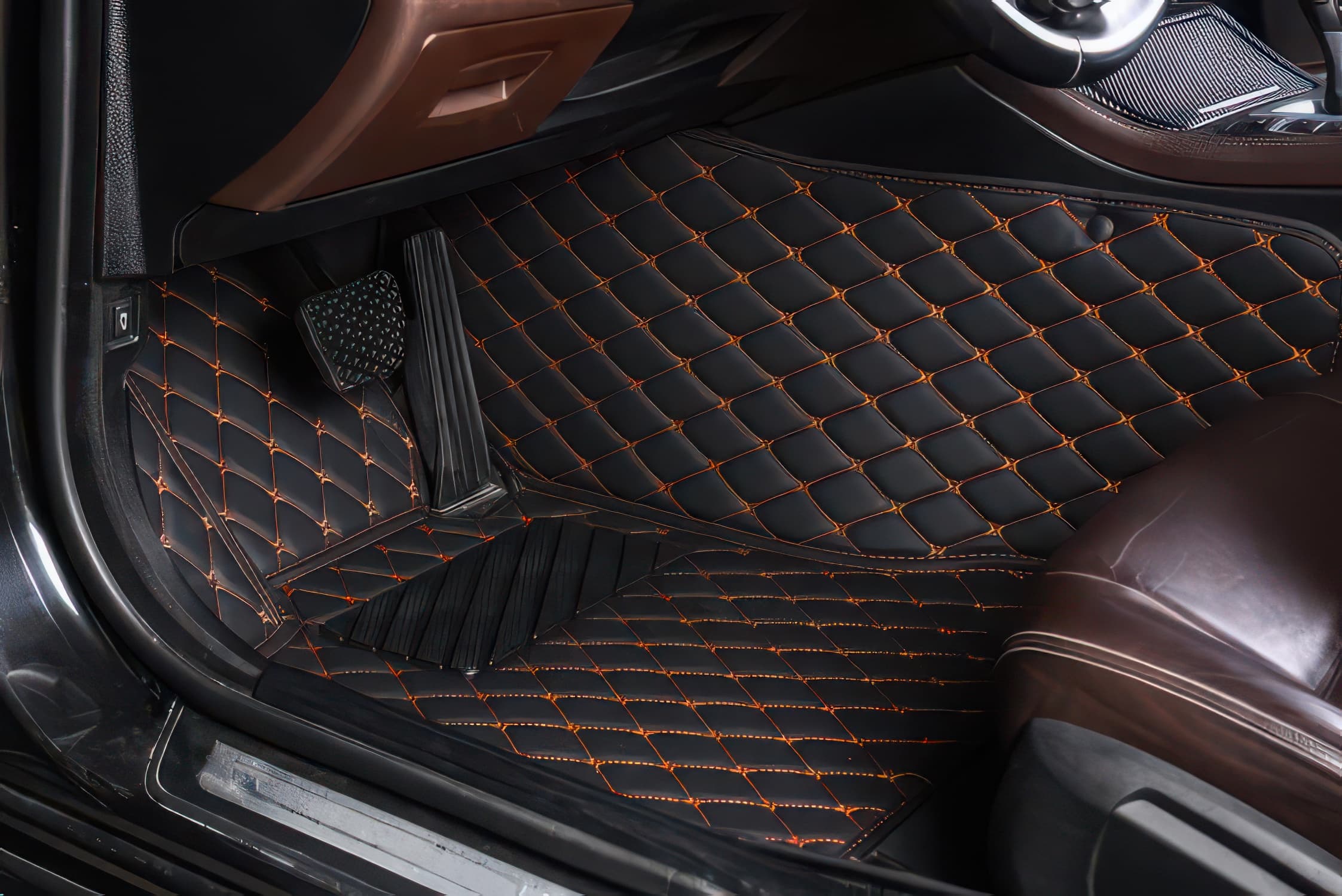 Black Orange Leather Car Mats