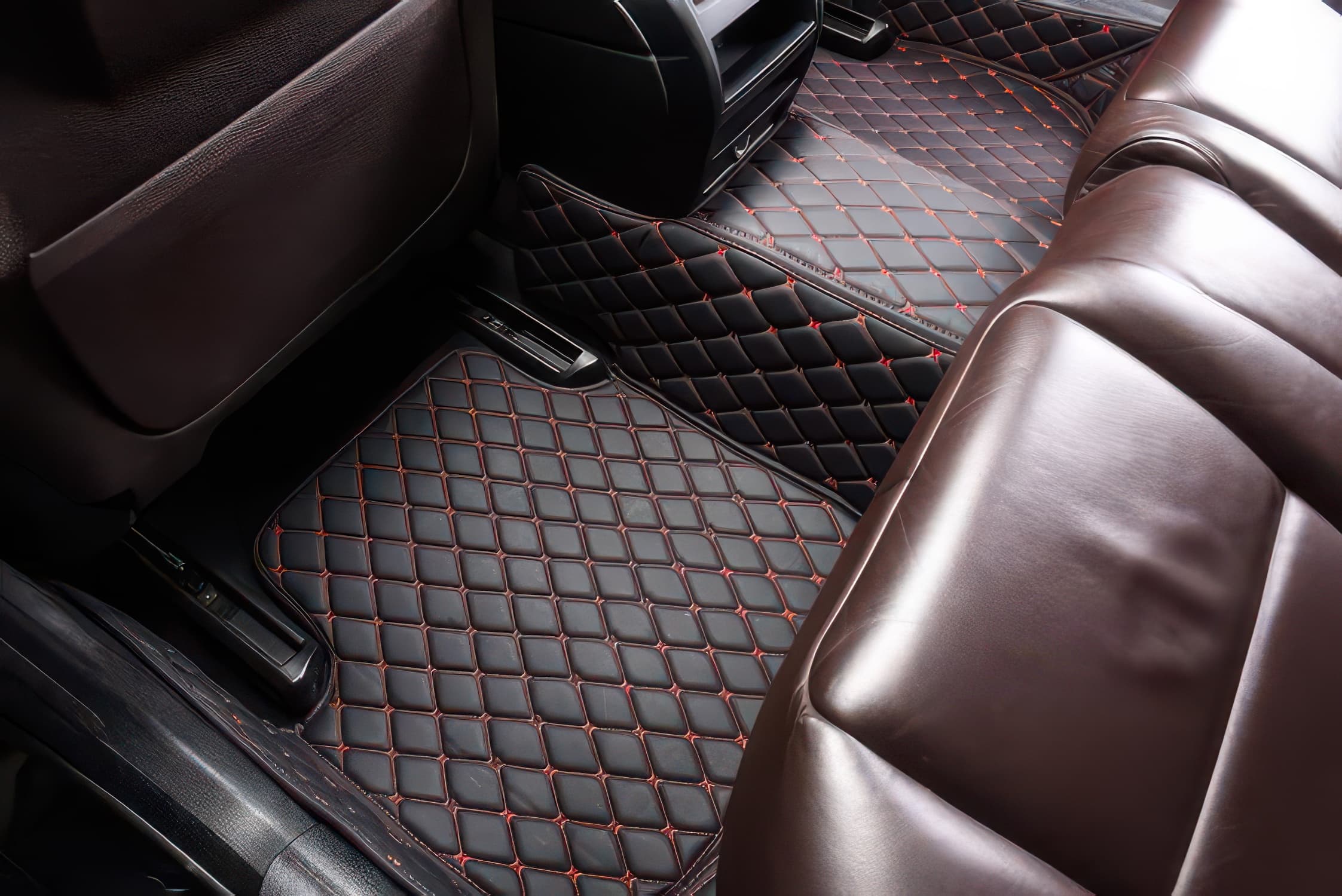 Black Red Leather Car Mats