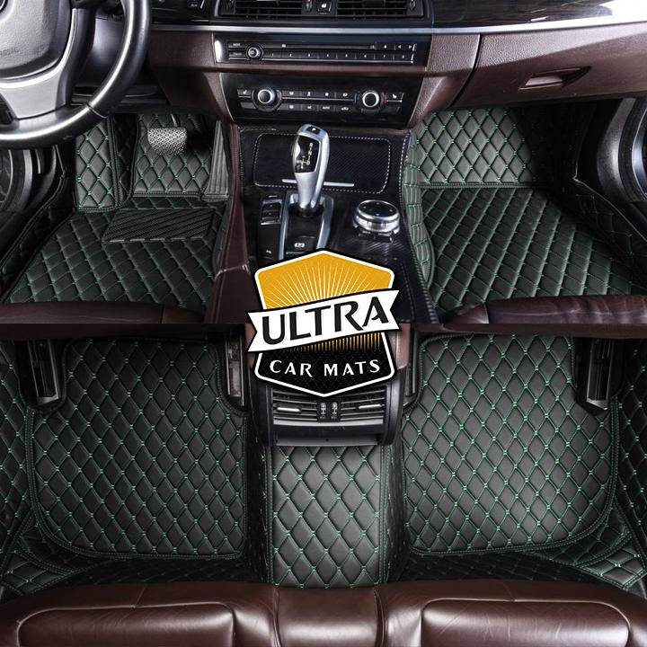 Black & Green Stitching Custom Car Floor Mats - Ultra Car Mats