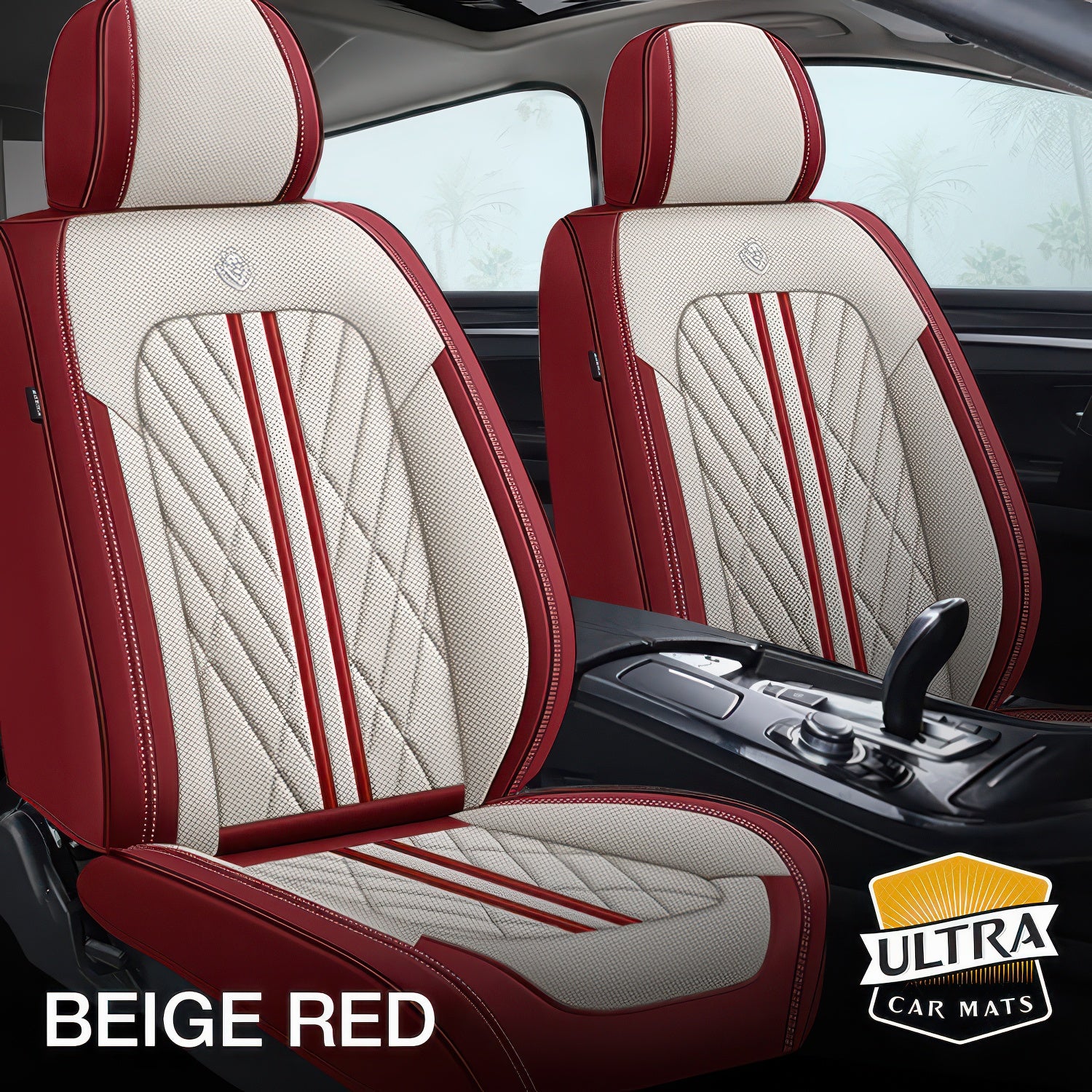 Beige Red Car Seat Covers