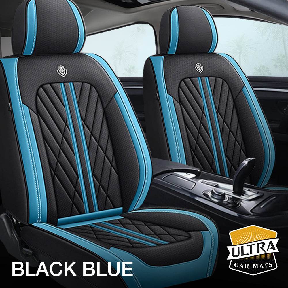 Black & Blue Waterproof Leather Car Seats Covers - Ultra Car Mats