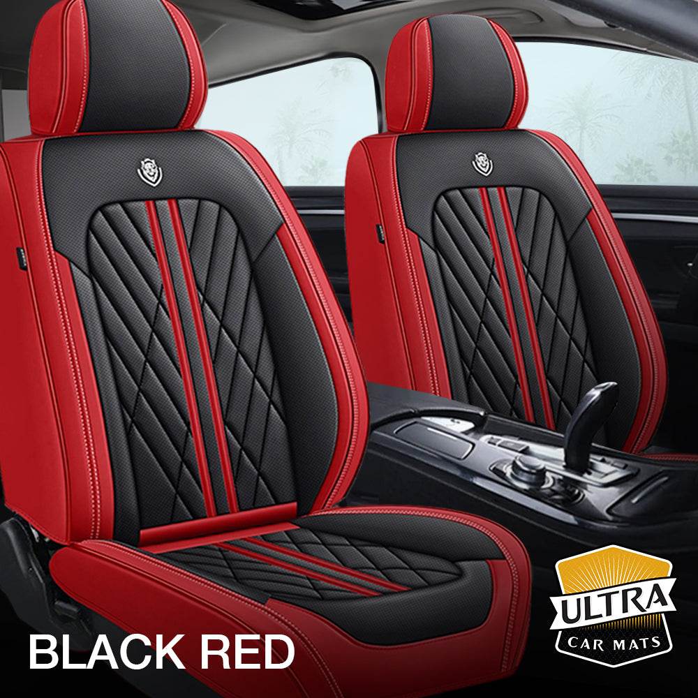 Black & Red Waterproof Leather Car Seats Covers - Ultra Car Mats