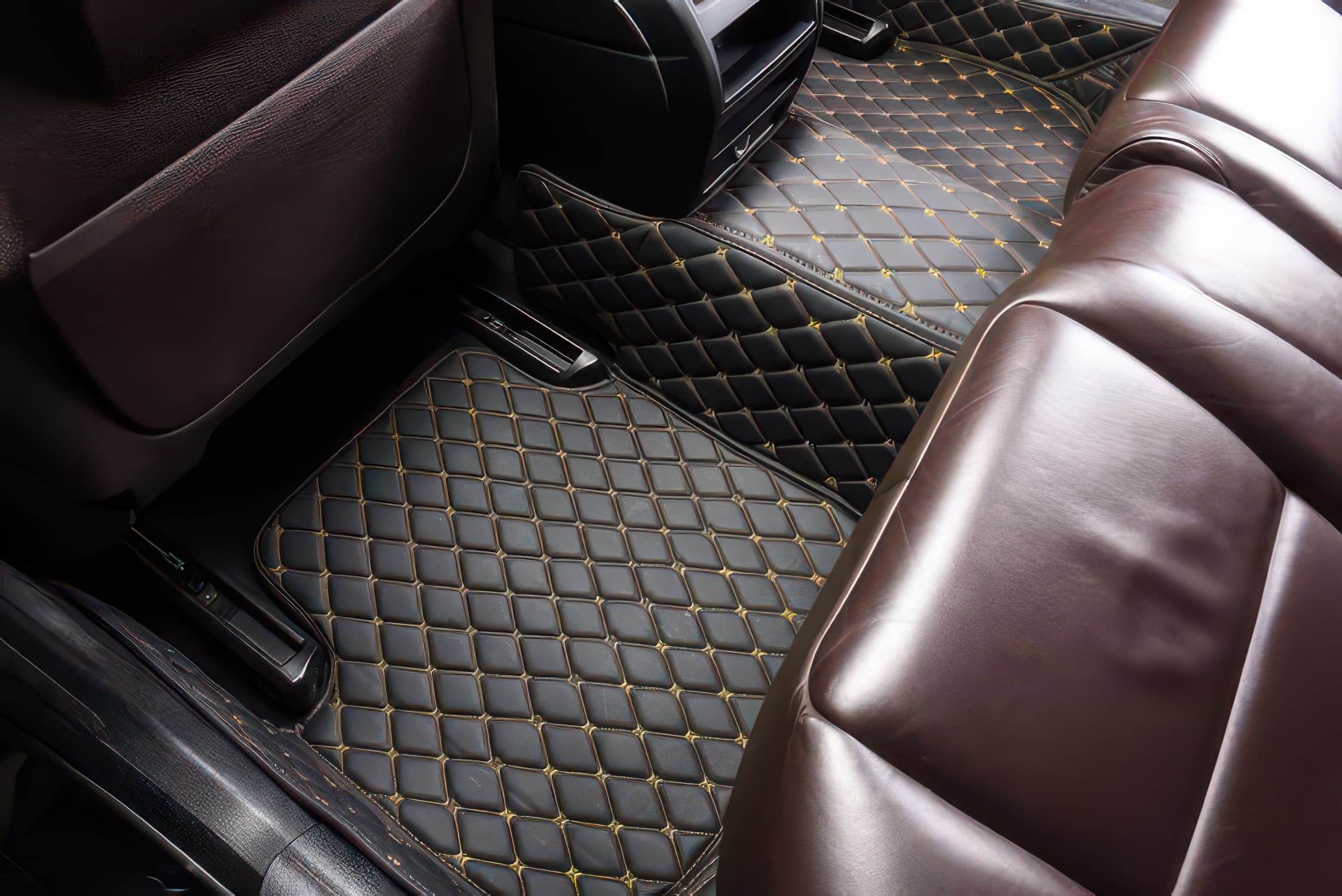 Black Yellow Leather Car Mats